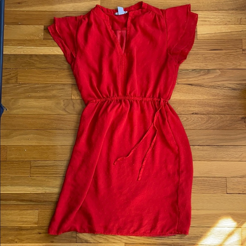 H&M red flutter sleeve dress